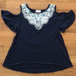 girls navy blue cold shoulder top